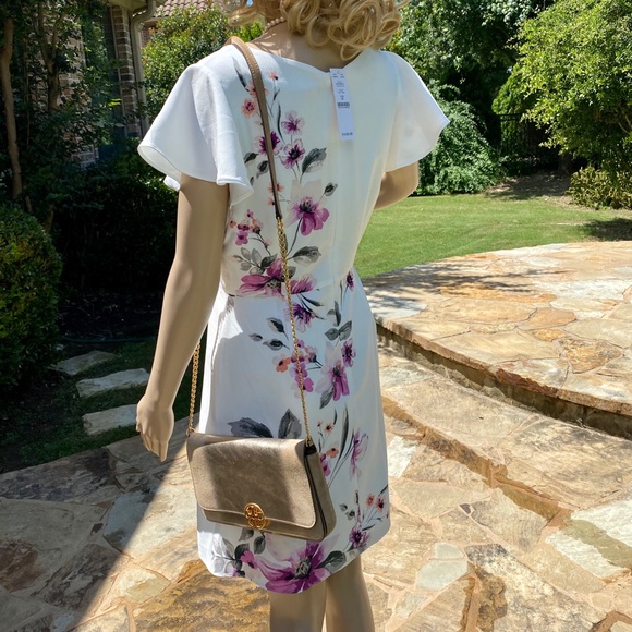 Flirty floral dress ecru W/violet NWT - Picture 2 of 8